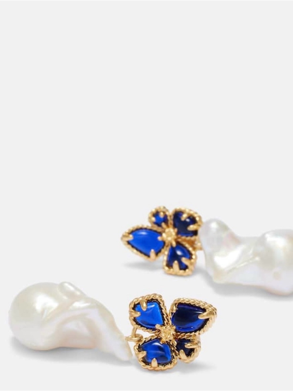 Zimmermann Gold-Tone Blue Enamel & Pearl Floral Drop Earrings